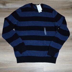 NEW Uniqlo Crewneck Blue Striped Cotton Cashmere Blend Preppy Sweater Size XL